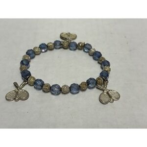 Bracelet Silver‎ Tone Tennis raquets charms blue stretchy